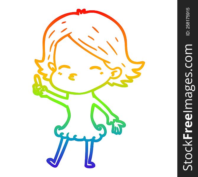 Rainbow Gradient Line Drawing Cartoon Woman With Idea