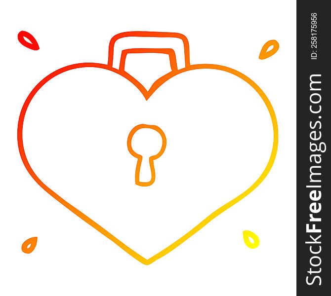 warm gradient line drawing of a cartoon love heart with lock