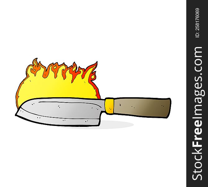 Cartoon Kitchen Knife On Fire