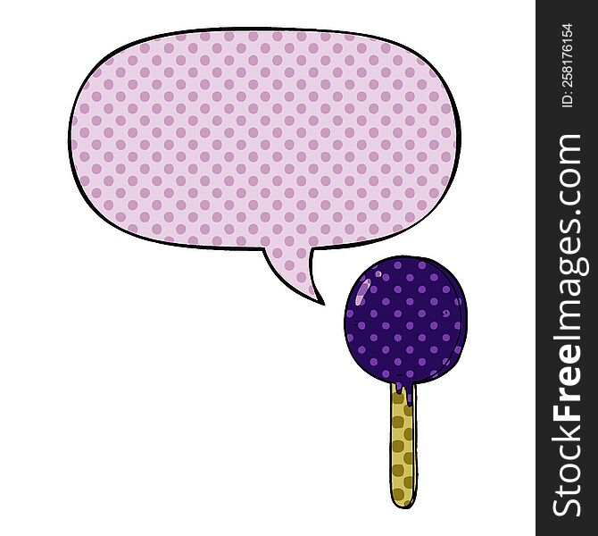 cartoon lollipop and speech bubble in comic book style