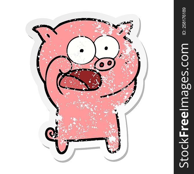 distressed sticker of a cartoon pig shouting