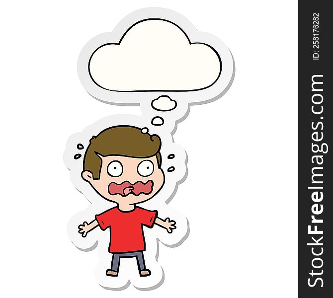 Cartoon Man Totally Stressed Out And Thought Bubble As A Printed Sticker