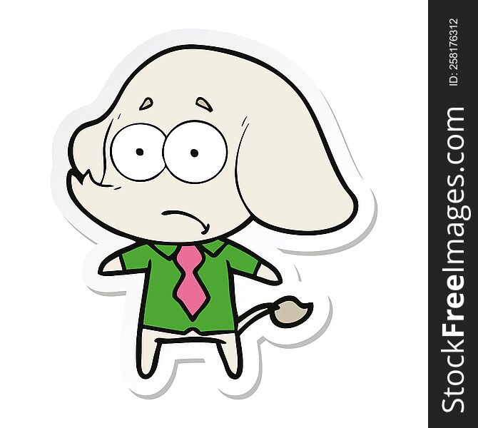 sticker of a cartoon unsure elephant in shirt and tie