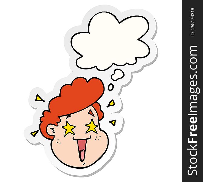Cartoon Happy Face And Thought Bubble As A Printed Sticker