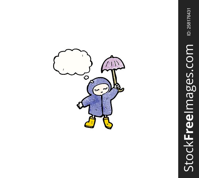 Cartoon Girl In Rain Coat