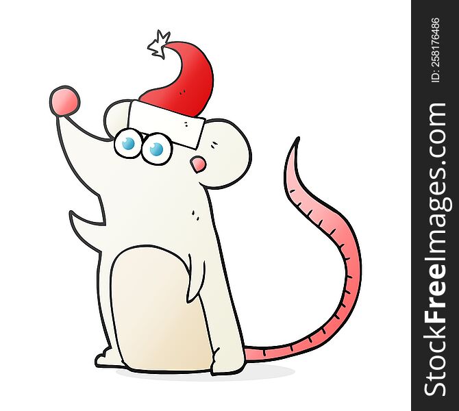freehand drawn cartoon mouse christmas hat. freehand drawn cartoon mouse christmas hat