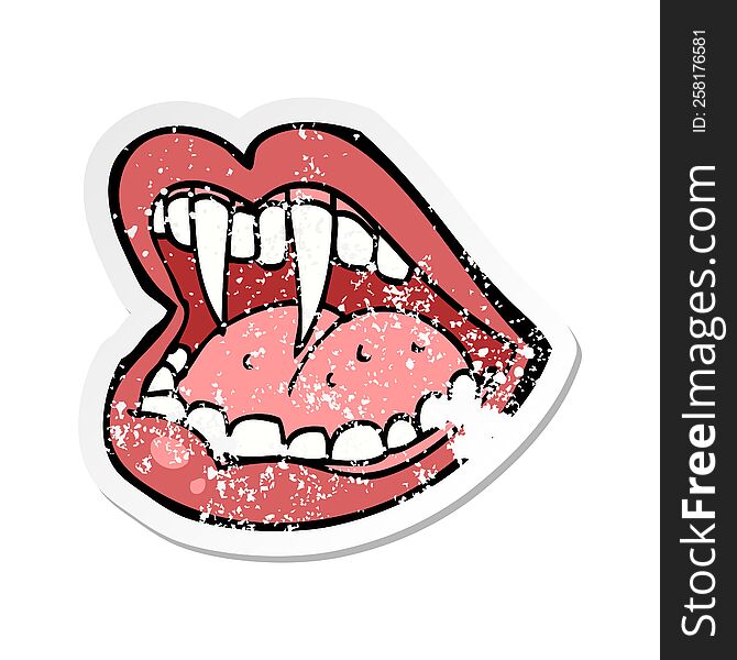 retro distressed sticker of a cartoon vampire mouth