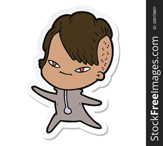 Sticker Of A Cute Cartoon Girl With Hipster Haircut