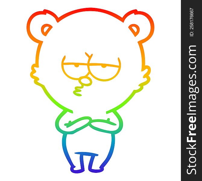 Rainbow Gradient Line Drawing Bored Bear Cartoon