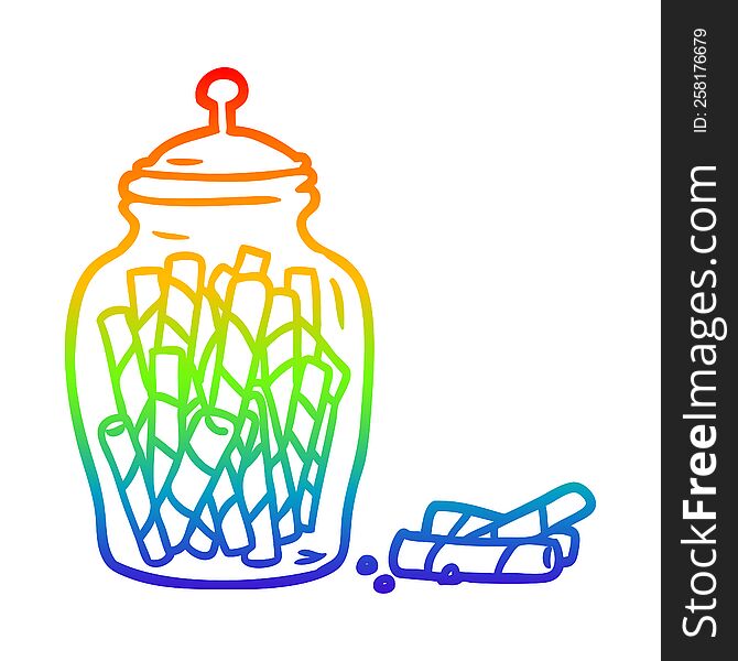 rainbow gradient line drawing of a traditional candy sticks in jar