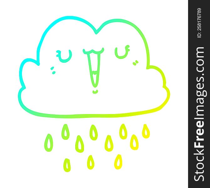 cold gradient line drawing of a cartoon storm cloud