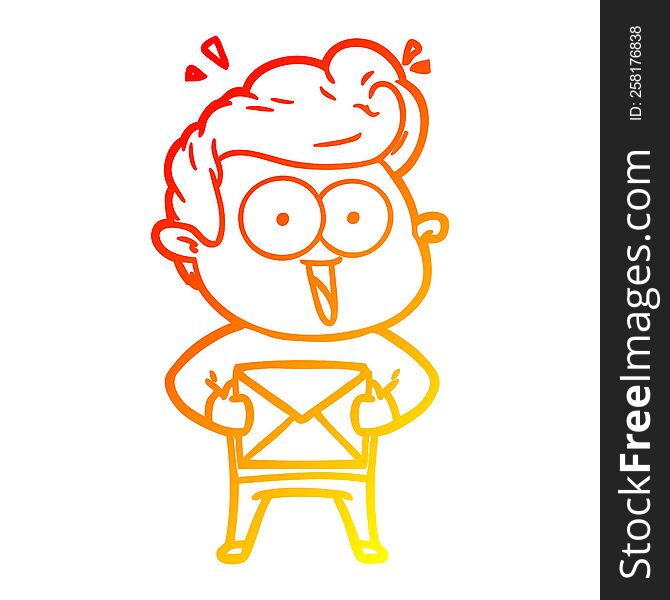 warm gradient line drawing of a cartoon man with envelope
