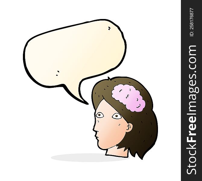 cartoon female head with brain symbol with speech bubble