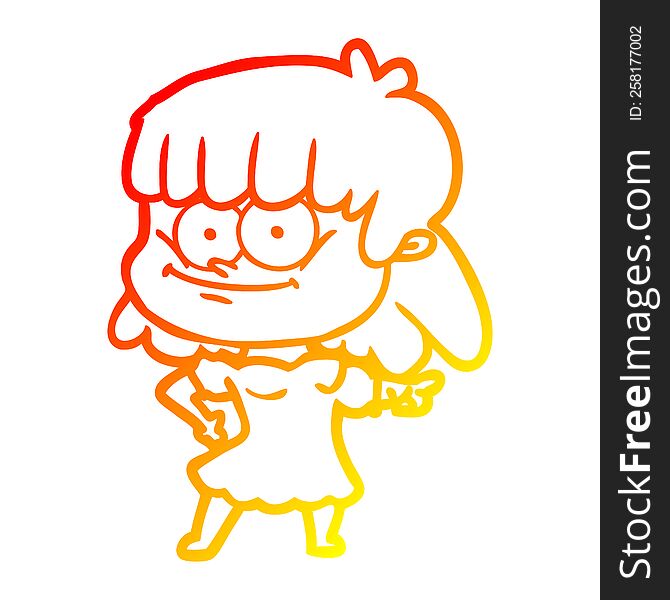 warm gradient line drawing of a cartoon smiling woman