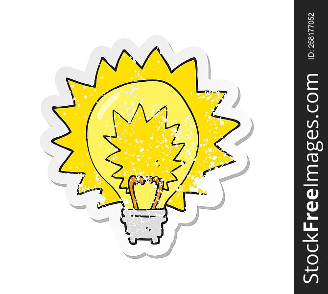 Retro Distressed Sticker Of A Cartoon Light Bulb Shining