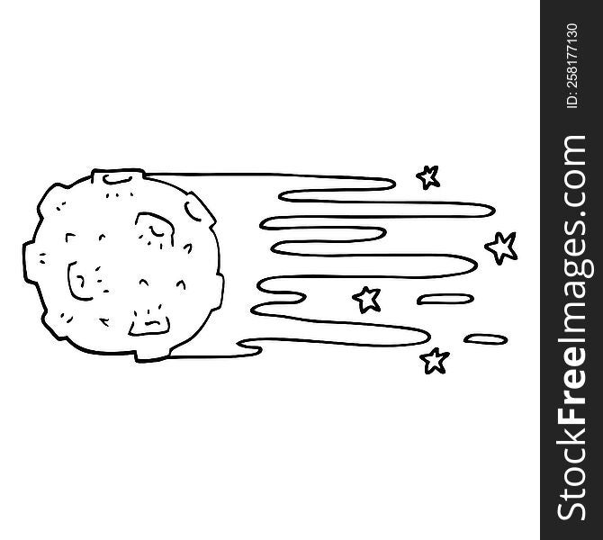 line drawing cartoon flying asteroid