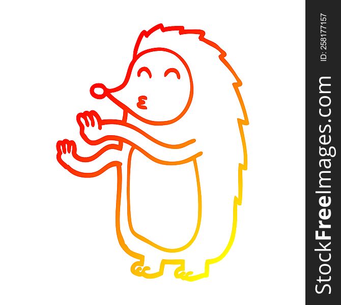 warm gradient line drawing of a cartoon happy hedgehog