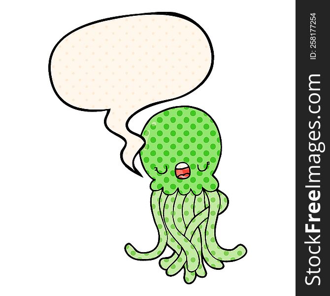 Cartoon Jellyfish And Speech Bubble In Comic Book Style