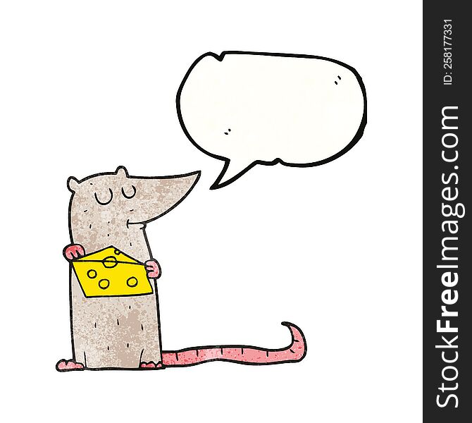 Speech Bubble Textured Cartoon Mouse With Cheese