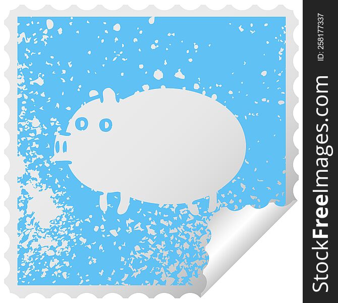 distressed square peeling sticker symbol of a fat pig