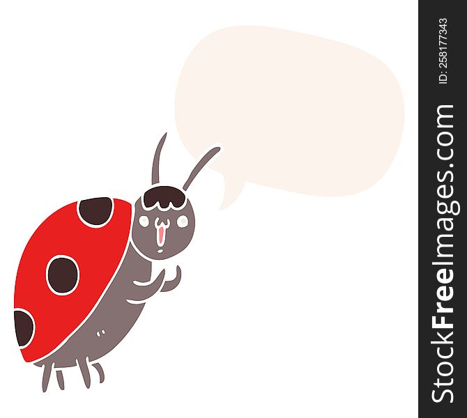 Cute Cartoon Ladybug And Speech Bubble In Retro Style