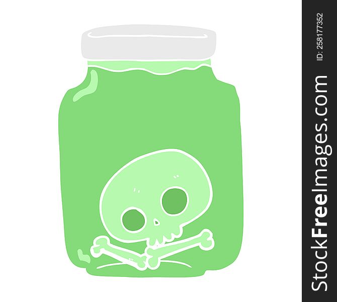 Flat Color Illustration Of A Cartoon Jar With Skull