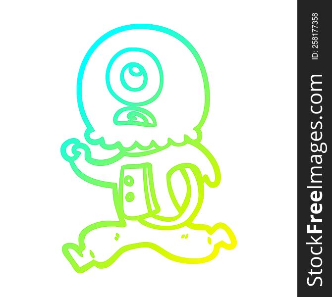 Cold Gradient Line Drawing Cartoon Cyclops Alien Spaceman Running