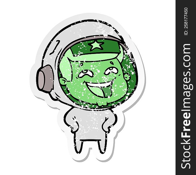 Distressed Sticker Of A Cartoon Laughing Astronaut