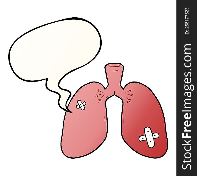 cartoon repaired lungs with speech bubble in smooth gradient style