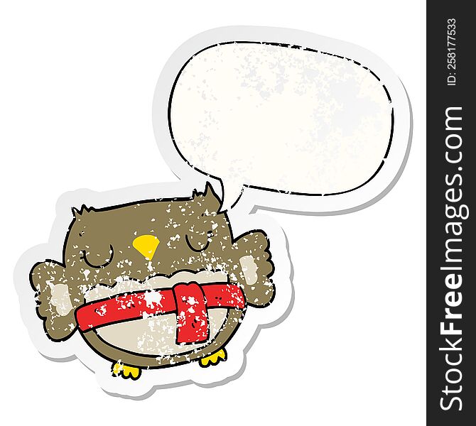 Cartoon Owl And Speech Bubble Distressed Sticker