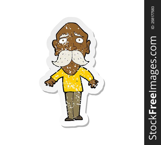 retro distressed sticker of a cartoon sad old man