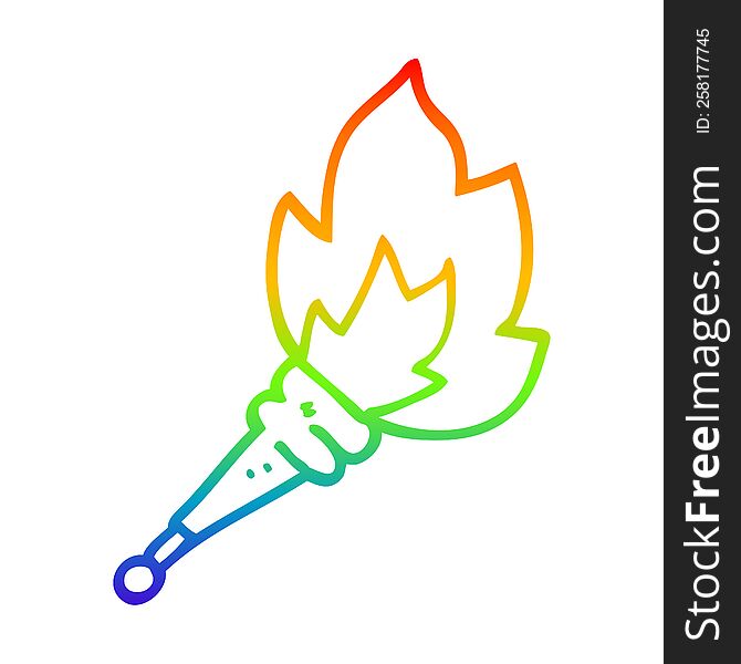 Rainbow Gradient Line Drawing Cartoon Flaming Torch