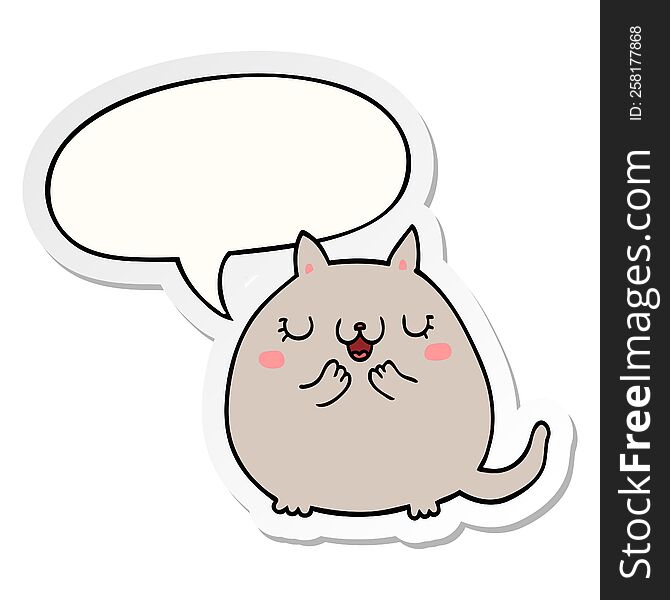 Cartoon Cute Cat And Speech Bubble Sticker