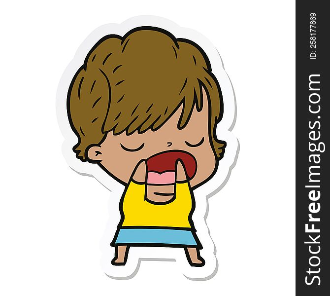 Sticker Of A Cartoon Woman Talking