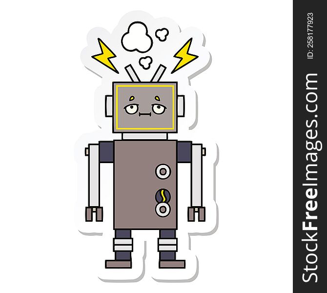 Sticker Of A Cute Cartoon Malfunctioning Robot