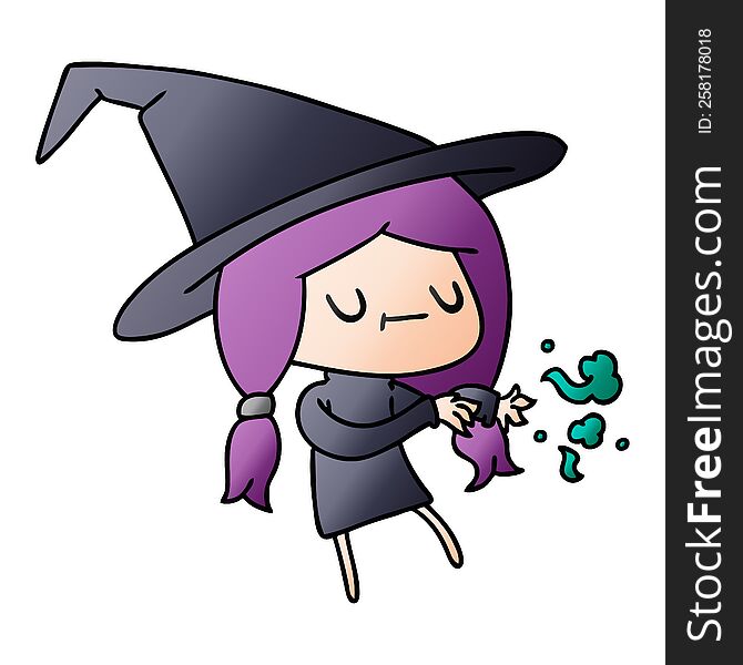 gradient cartoon of cute kawaii witch