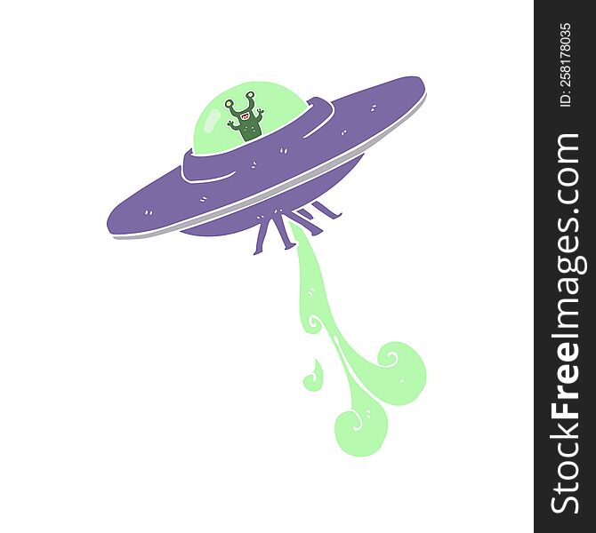 Flat Color Illustration Of A Cartoon Alien Spaceship