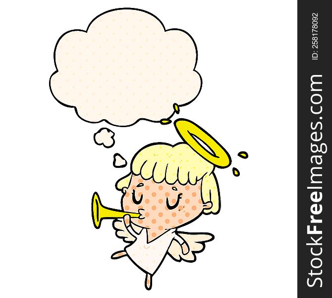 Cartoon Angel And Thought Bubble In Comic Book Style