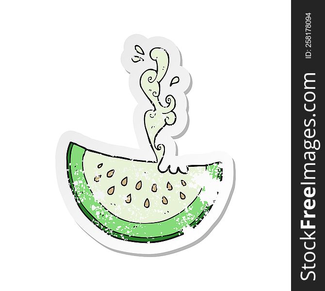 retro distressed sticker of a cartoon melon slice