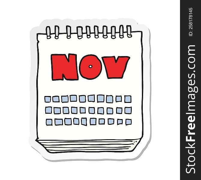 sticker of a cartoon calendar showing month of November