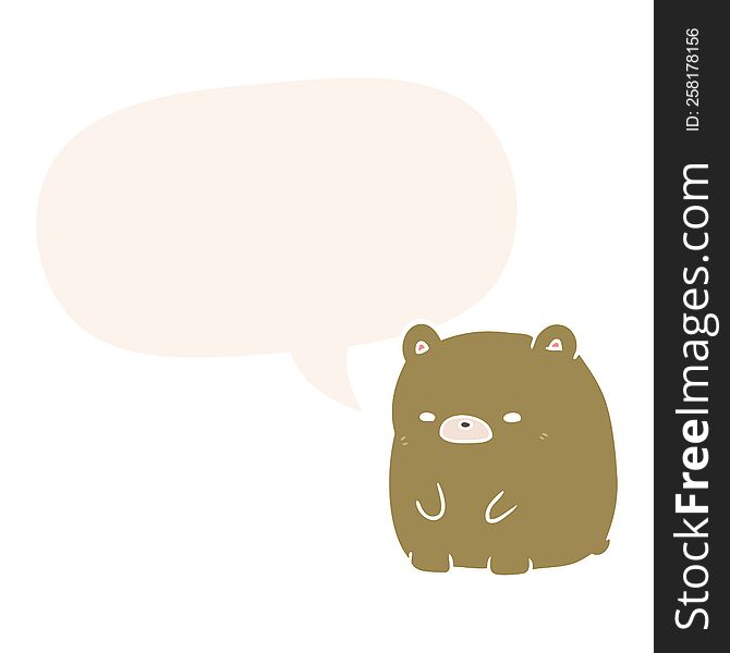 cute cartoon sad bear with speech bubble in retro style