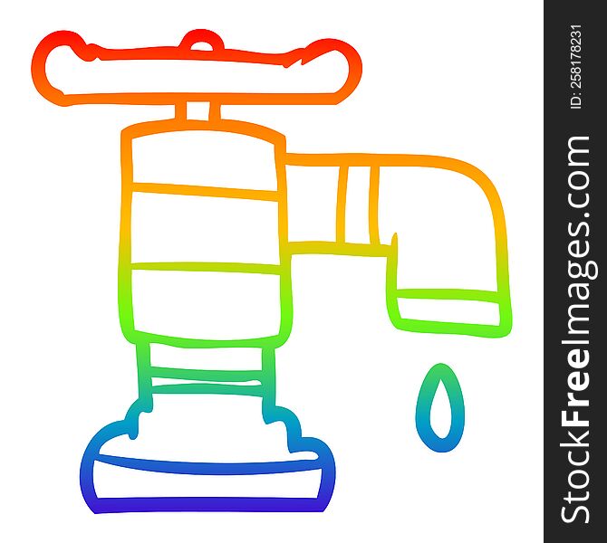 rainbow gradient line drawing of a cartoon dripping faucet