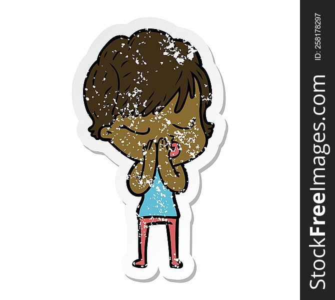 distressed sticker of a cartoon woman with eyes shut