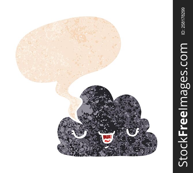 Cute Cartoon Cloud And Speech Bubble In Retro Textured Style