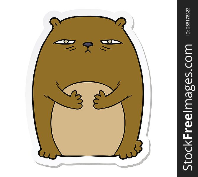 sticker of a cartoon tired annoyed bear