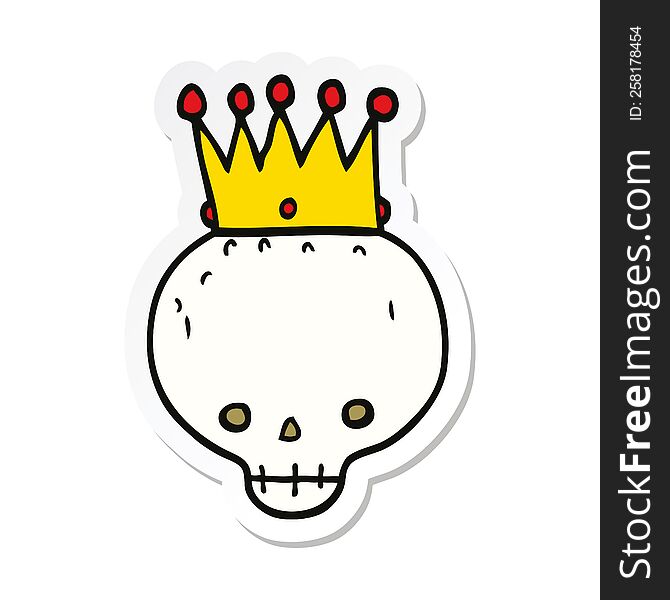 Sticker Of A Cartoon Skull With Crown