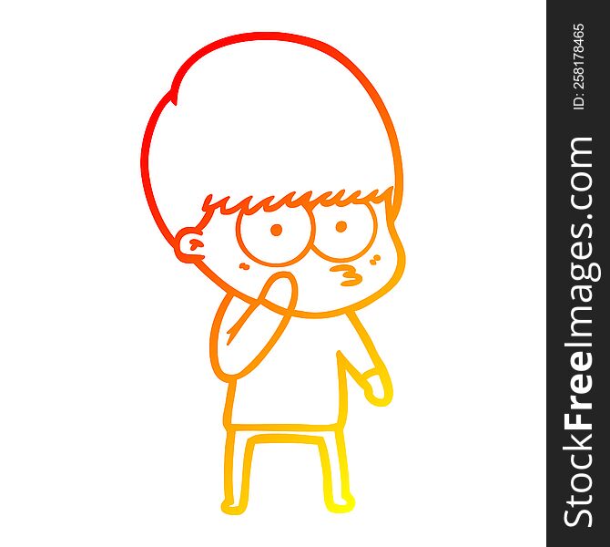 warm gradient line drawing of a curious cartoon boy
