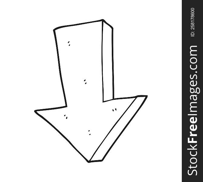 freehand drawn black and white cartoon arrow pointing down