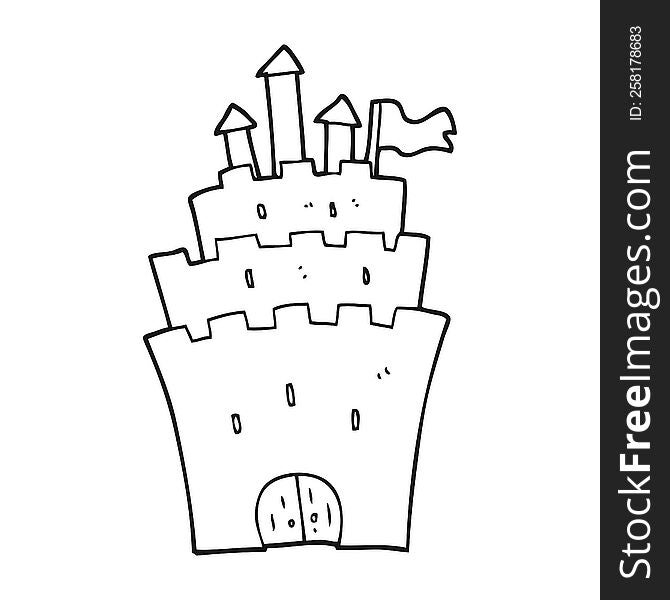 black and white cartoon castle