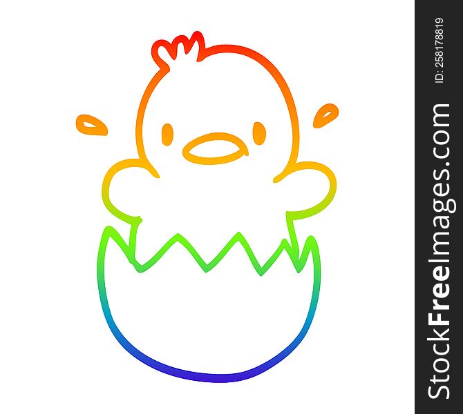 Rainbow Gradient Line Drawing Cute Cartoon Chick